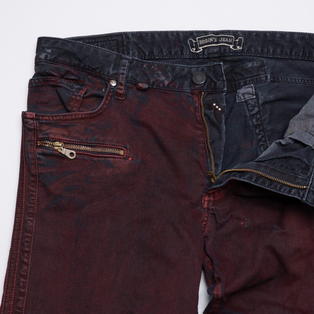Robin's Jeans Motorcycle W36 Red Black Coated Cotton with Zippers