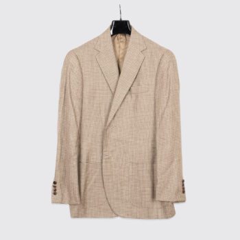 Cifonelli Jacket Size 44R Beige Houndstooth Wool Blend Montecarlo Made in Italy